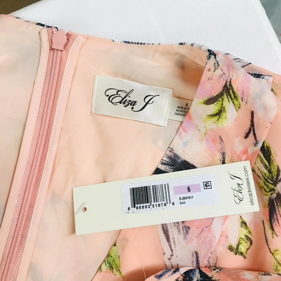 Eliza J Women's 6 Dress Pink Floral Ruffle High Low Maxi Belted Surplice NWT Z5 - Picture 3 of 5
